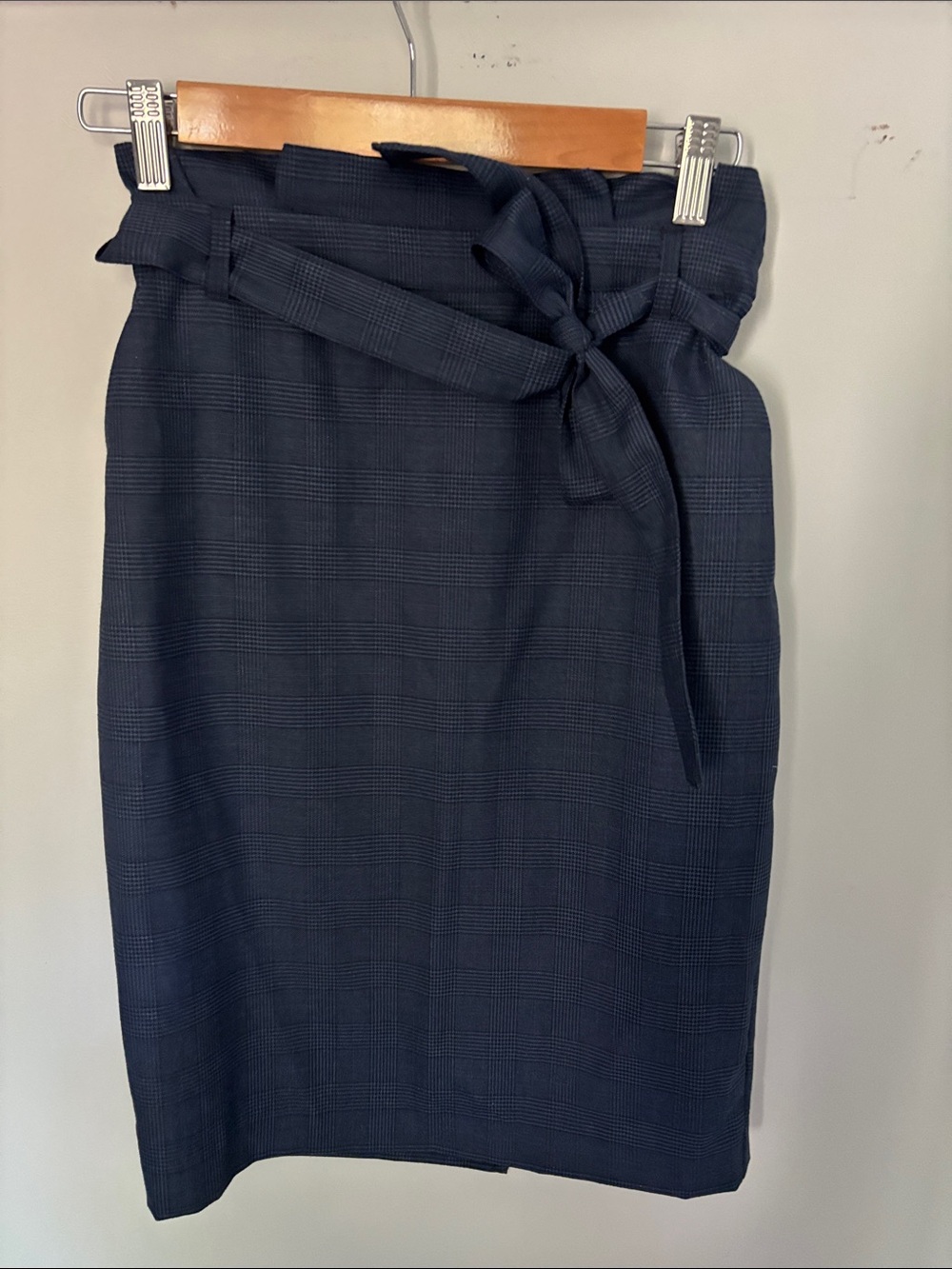 Banana Republic Navy Plaid Paperbag Waist Pencil Skirt with Pockets
